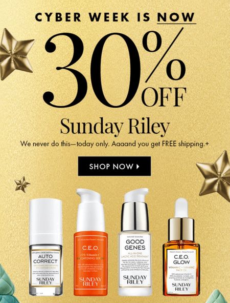 30% off Sunday Riley today only!

#LTKbeauty #LTKsalealert #LTKCyberWeek