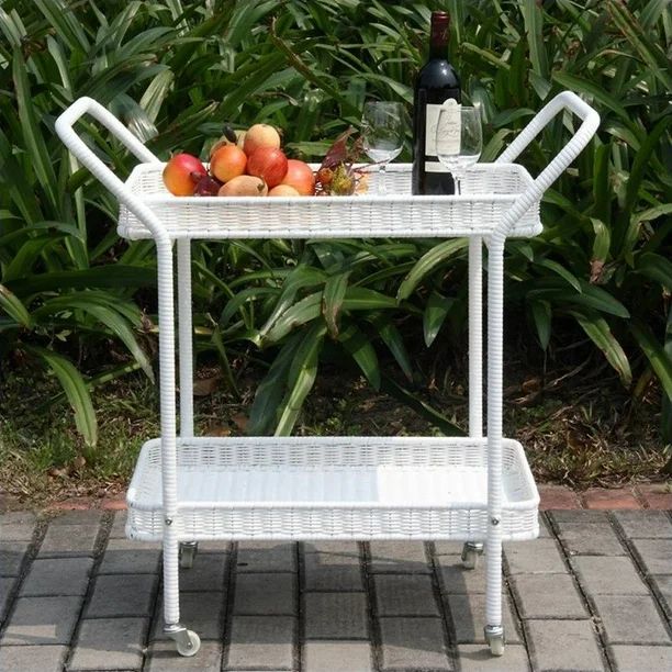 Jeco Wicker Patio Serving Cart in White - Walmart.com | Walmart (US)