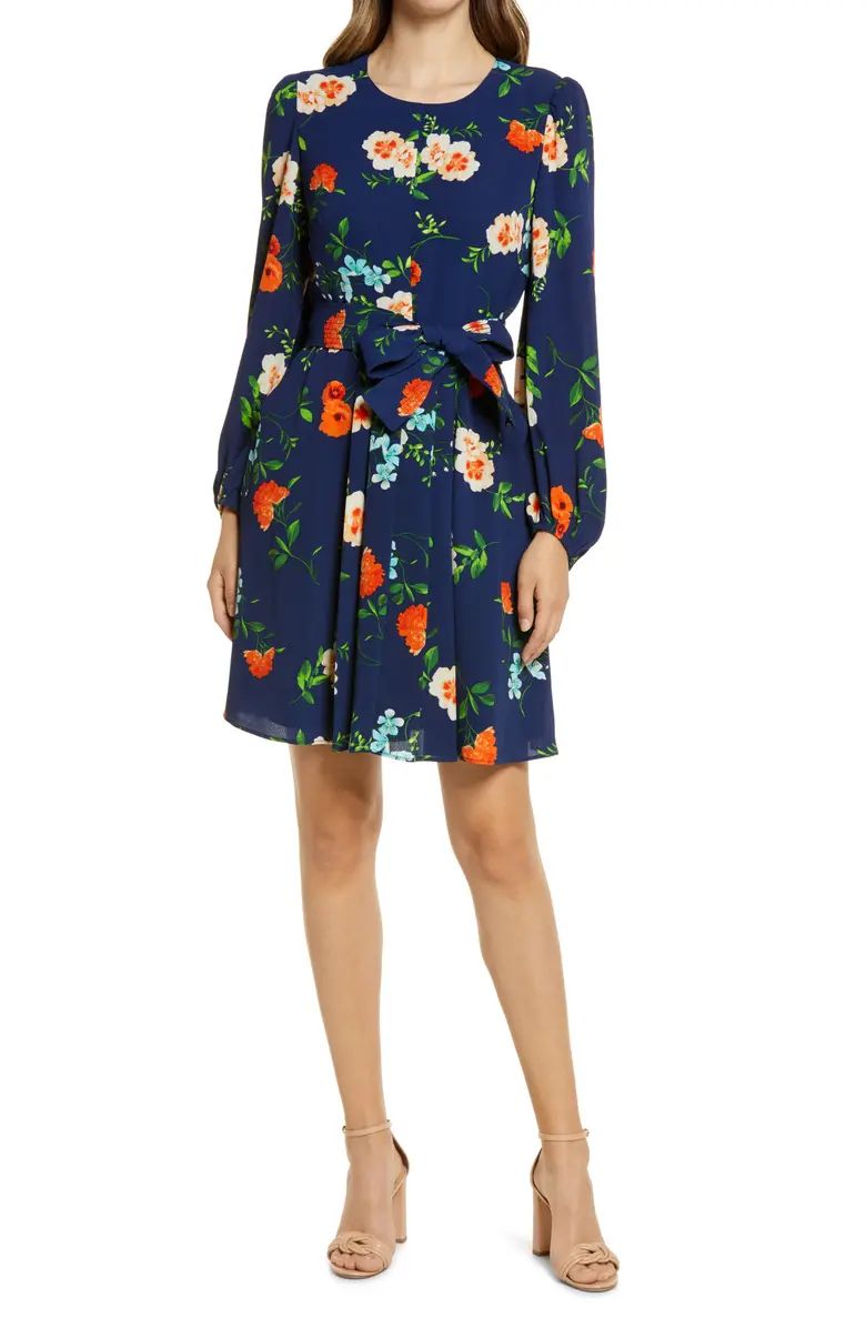 Long Sleeve Floral Print A-Line Dress | Nordstrom