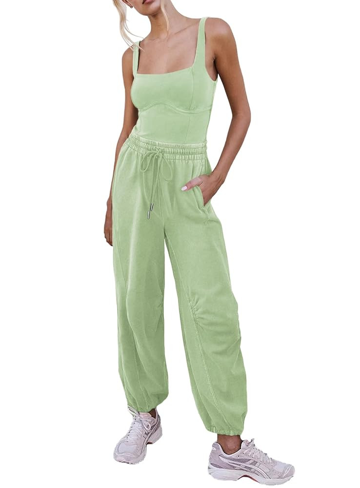 Women's Sleeveless Summer Jumpsuit Square Neck Drawstring Waist Long Romper Jumpers 2025 with Poc... | Amazon (US)