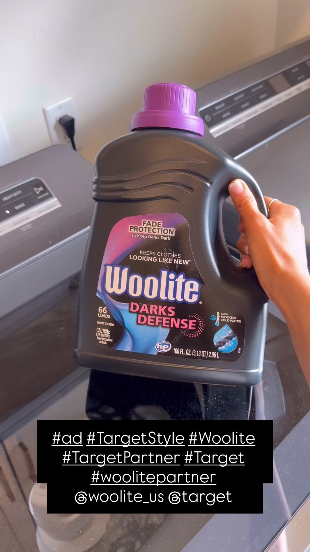 #ad Washing a load of darks and using our favorite @woolite_us Darks Defense!. It keeps our clothes from fading and pilling which is huge con with darker pieces. It protects against fading and pilling for up to 20 washes! You can find this laundry detergent at @target! #TargetStyle #Woolite #TargetPartner #Target #woolitepartner