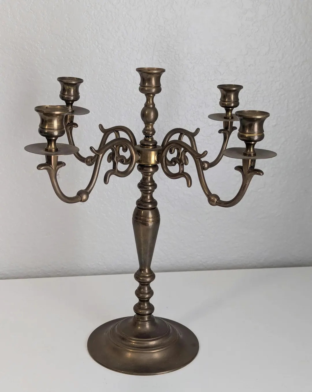 Vintage Large 15” Tall Brass 5 Candle, 4 Arm Candelabra Candle Holder Solid Brass - Etsy | Etsy (US)