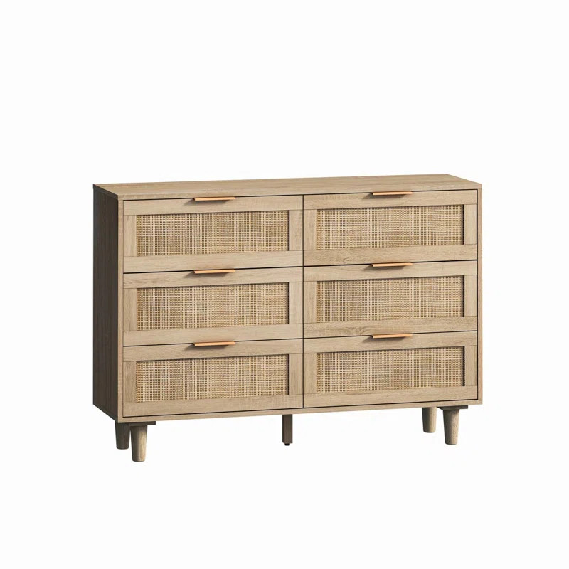 Rattan 6 Drawer Dresser,Storage Cabinet with Wooden Legs | Wayfair North America