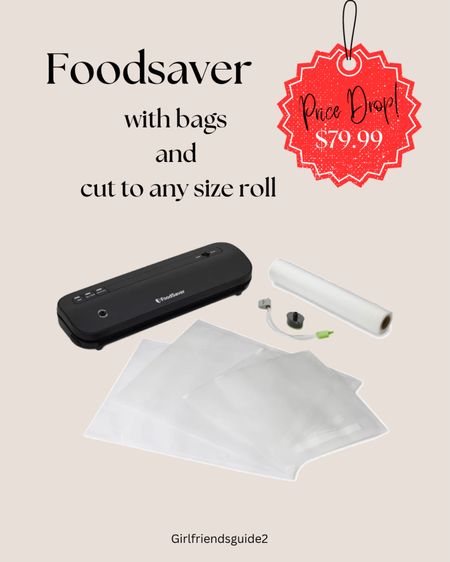FoodSaver space-saving vacuum sealer with bags and one roll of cut to size bags and vacuum hose. Works with any FoodSaver bags. 

#LTKHoliday #LTKsalealert #LTKCyberWeek
