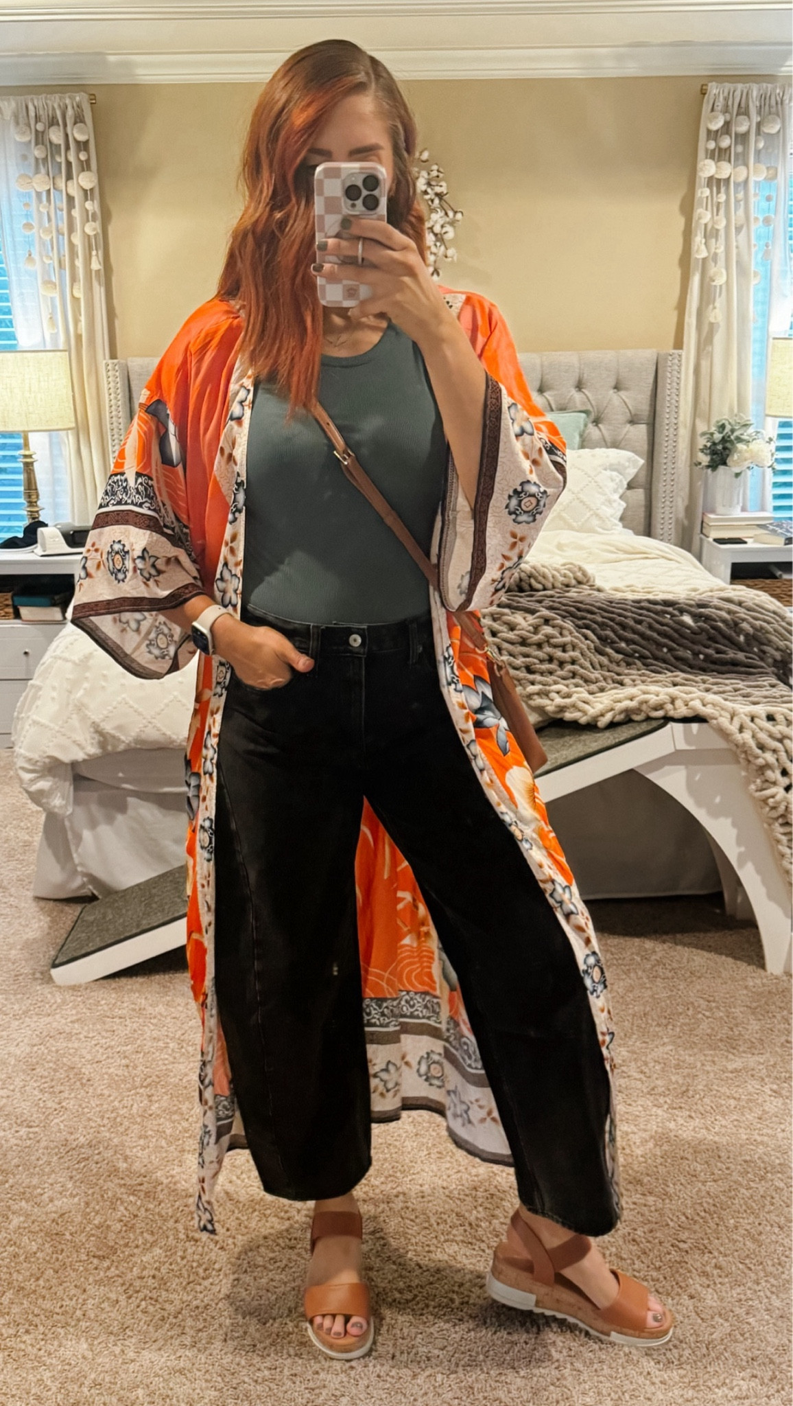 Another Summer to Fall Outfit idea! This was for a fun double date night with friends and neighbors! Comfy and cute for the warmer temperatures. This kimono is on sale now!

Kimono OS
Bodysuit Size Medium
Midrise Black Barrel Jeans Size 29 long
Sandals Size 11

summer to fall outfit, double date night look, comfy and cute style, warm weather fashion, kimono outfit, bodysuit styling, mid-rise barrel jeans, black barrel jeans, trendy barrel jeans, casual date night outfit, transitional fashion, summer to fall transition, favorite jeans style, chic fall outfit, stylish double date look, versatile summer outfit, casual warm weather style, kimono and jeans, comfy sandals look, barrel jeans obsession

#LTKStyleTip #LTKFindsUnder100 #LTKSaleAlert