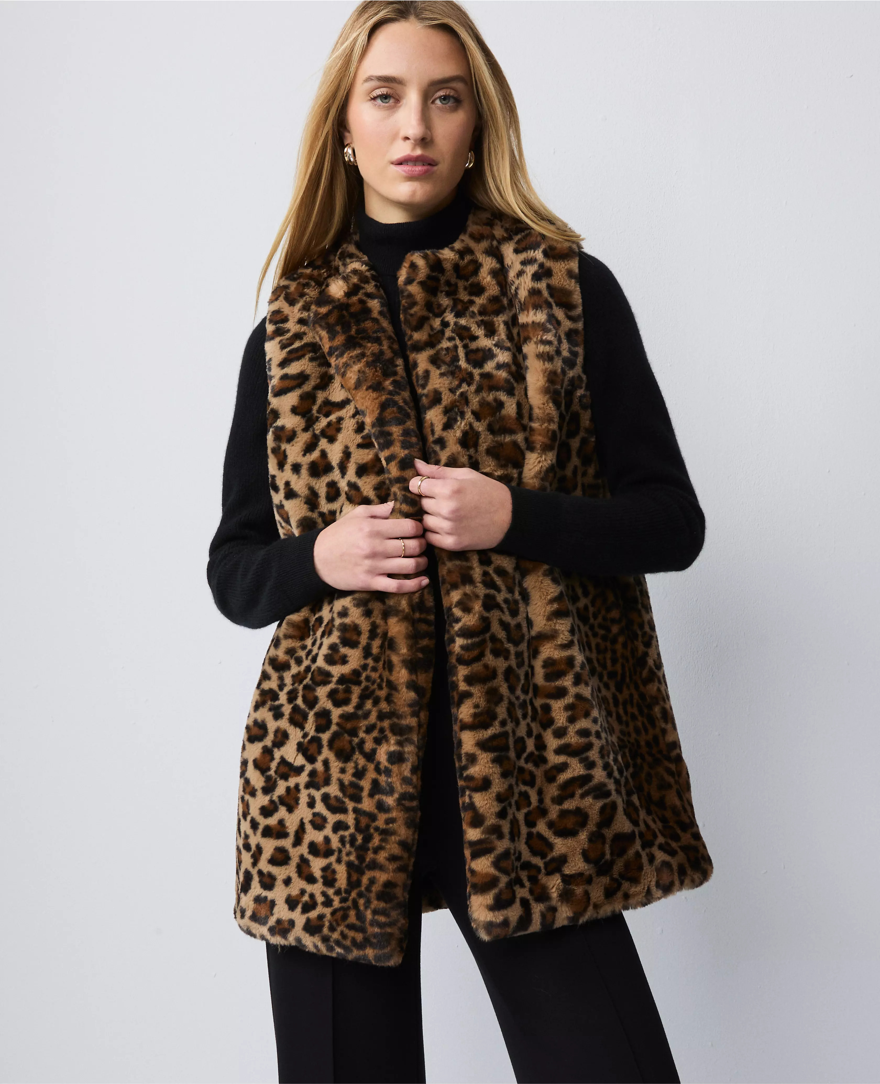 Weekend Collection Faux Fur Animal Print Vest | Ann Taylor