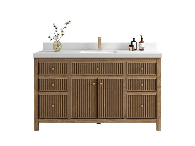 Sonoma 60 in. W x 22 in. D Single Sink Bathroom Solid Teak Vanity with Quartz or Marble Top | MOD... | Etsy (US)