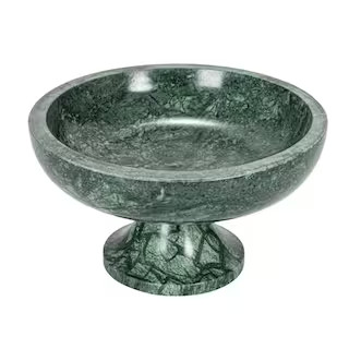 Storied Home 8 in. 20 fl. oz. Green Marble Footed Pedestal Serving Bowl EC1650 - The Home Depot | The Home Depot