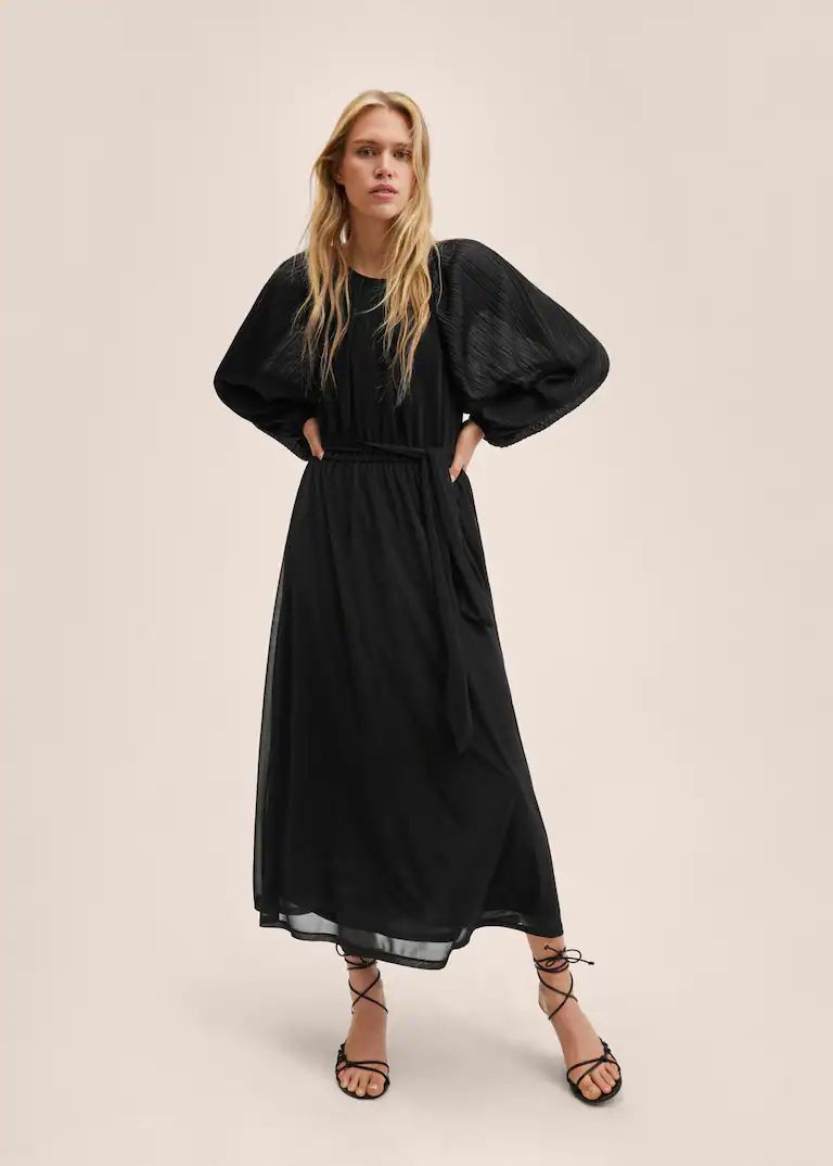 Belt pleated dress -  Women | Mango USA | MANGO (US)