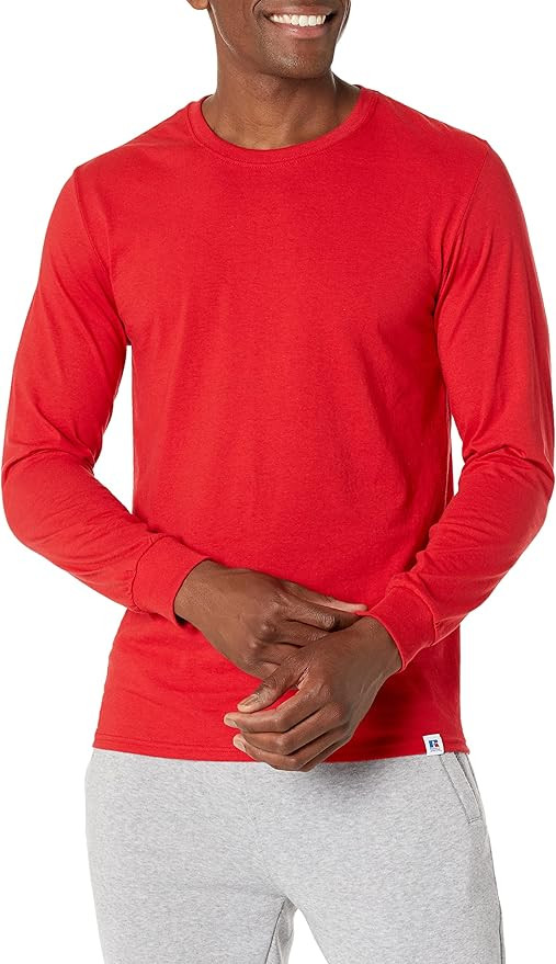 Russell Athletic mens Cotton Performance Long Sleeve T-Shirt, Black Heather, 3XL | Amazon (US)