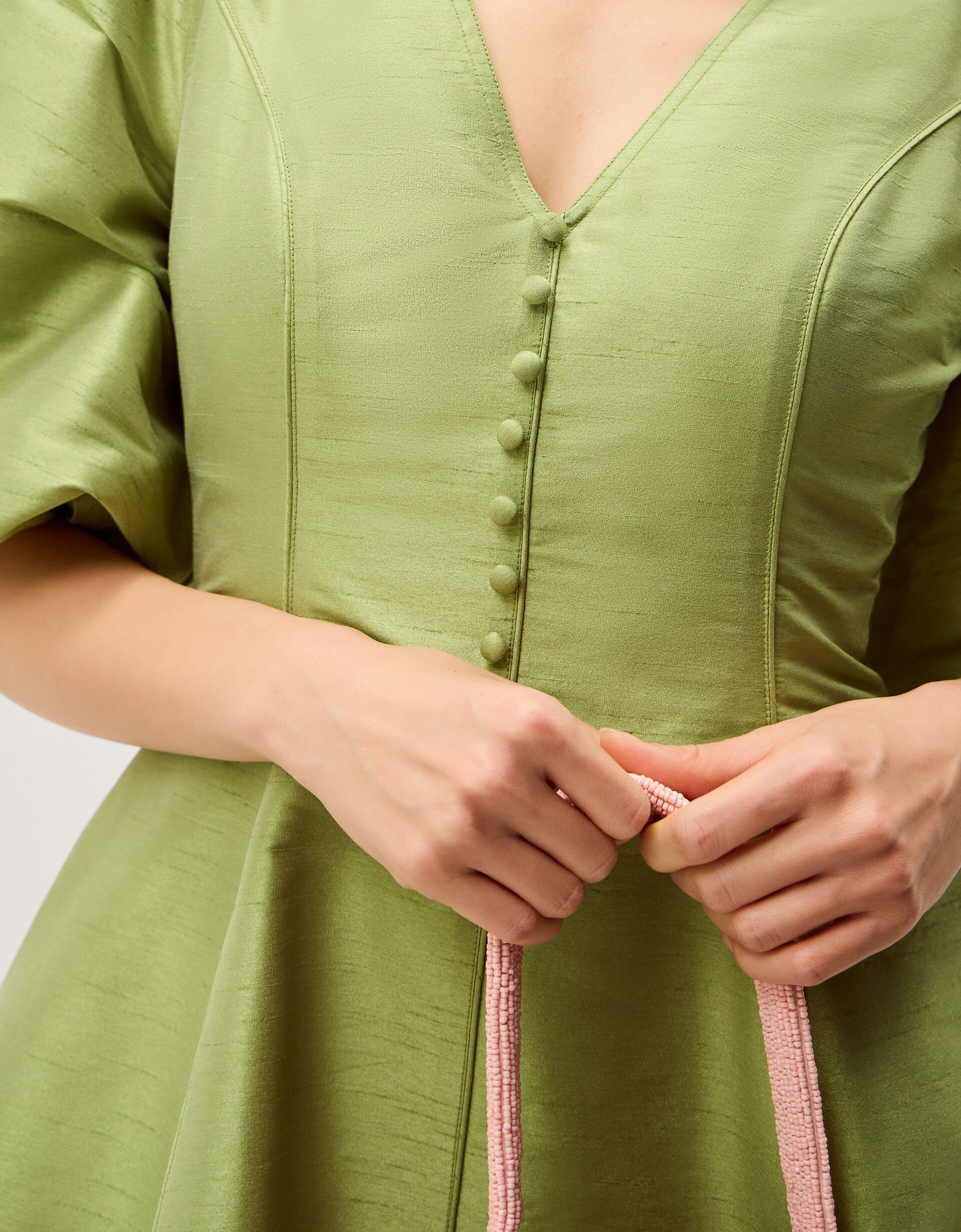 Beatrice Puff Sleeve A-Line Midi Dress Green | Monsoon (UK)