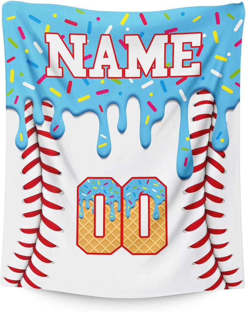 Ice Cream Baseball Blanket for Boys Girls Custom Kids Blanket Gift for Baseball Lovers, Cozy Ligh... | Amazon (US)