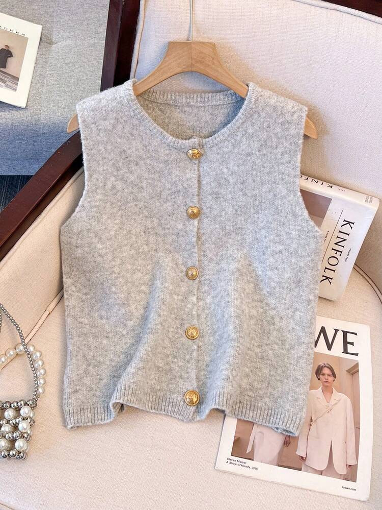 Minimalist solid color knit vest  | SHEIN
