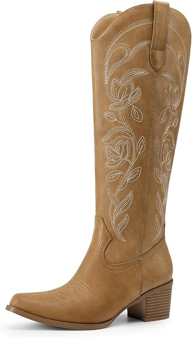 DREAM PAIRS Womens Cowboy Boots Western Comfortable Chunky Heel Square Toe Embroidered Cowgirl Kn... | Amazon (US)