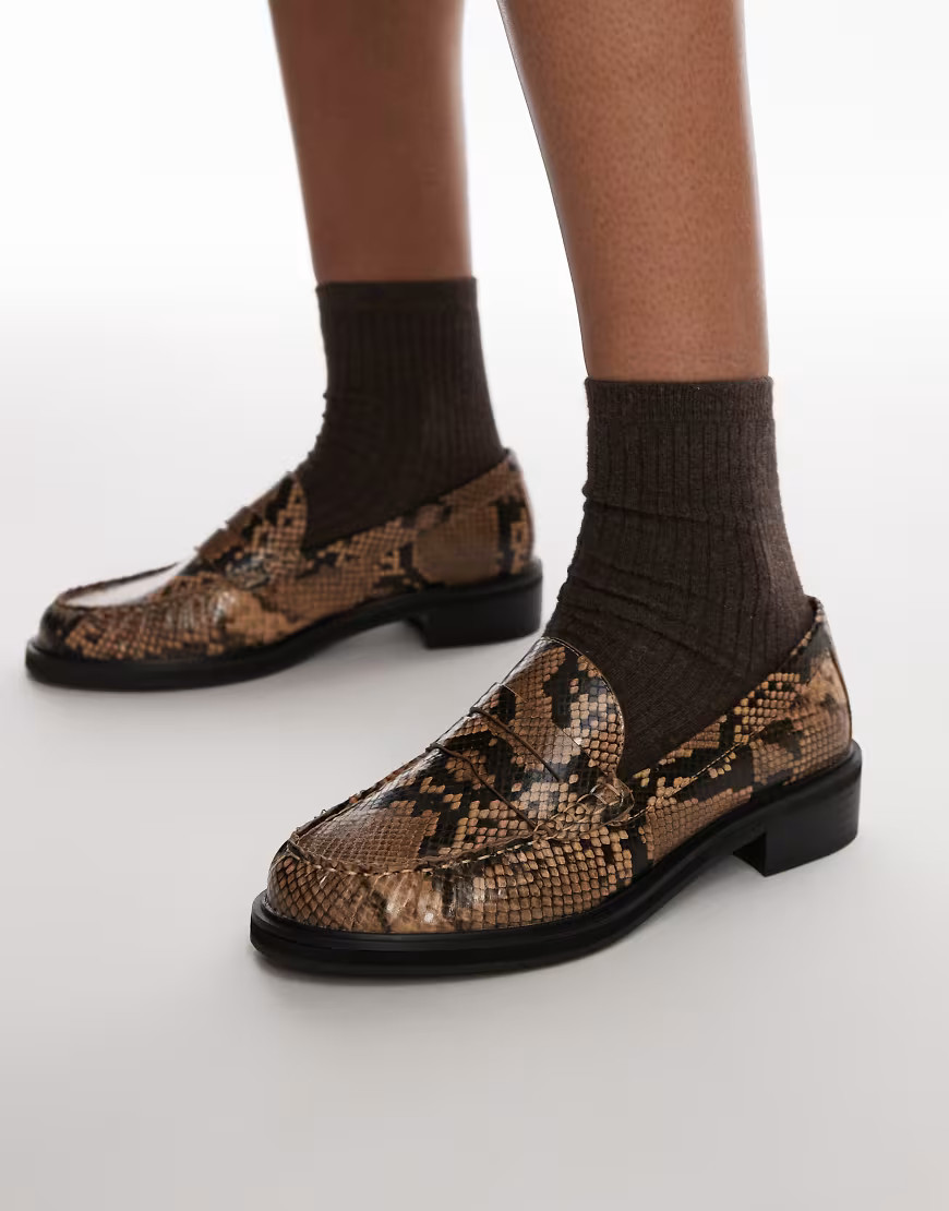 Topshop Carter loafers with ruched detail in snake print-Multi | ASOS (Global)