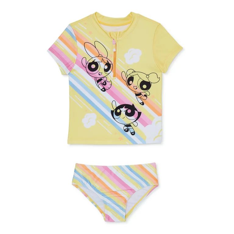 Powerpuff Toddler Girl Short Sleeve Rashguard and Swim Bottom Set, 2-Piece, Sizes 12M-5T | Walmart (US)