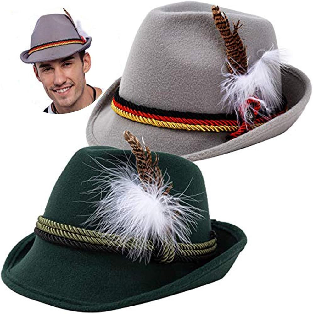 2 German Alpine Hats Costume Accessories Felt Fedora Retro Set for Adults Halloween Party Favors,... | Amazon (US)