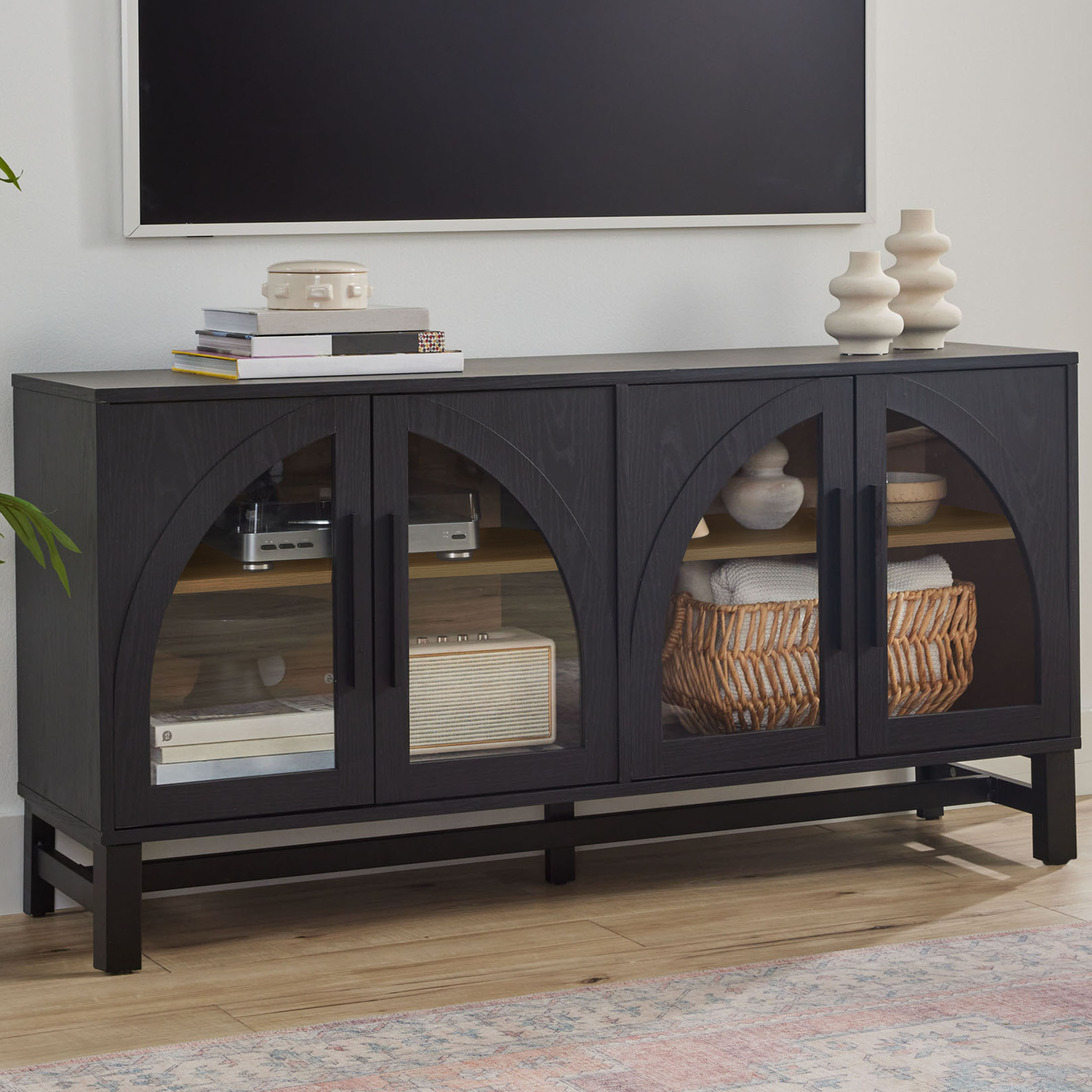 Better Homes & Gardens Juliet Arc TV Stand for TVs up to 65”, Black Wood Finish - Walmart.com | Walmart (US)