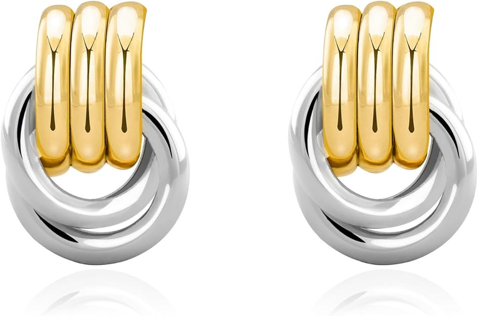 Chunky Small Knot Earrings Gold Silver Geometric Earrings for Women Dainty Gold and Silver Plated... | Amazon (US)