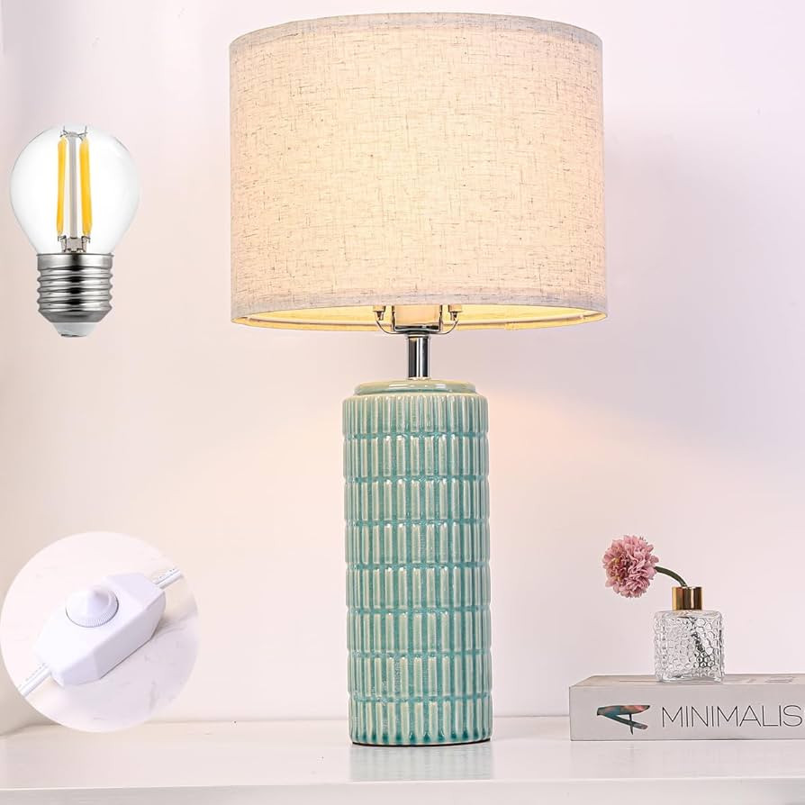 23" Modern Ceramic Table Lamp for Living Room Fully Dimmable Green Large Rustic Farmhouse Lights ... | Amazon (US)