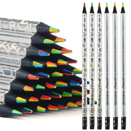 nsxsu 12 Pcs 7 in 1 Rainbow Pencils for Kids, Rainbow Colored Pencil Fun Pencils Multi color Pencil Art Supplies, Party Favor Bags Classroom Gifts, Pre-sharpened | Amazon (US)