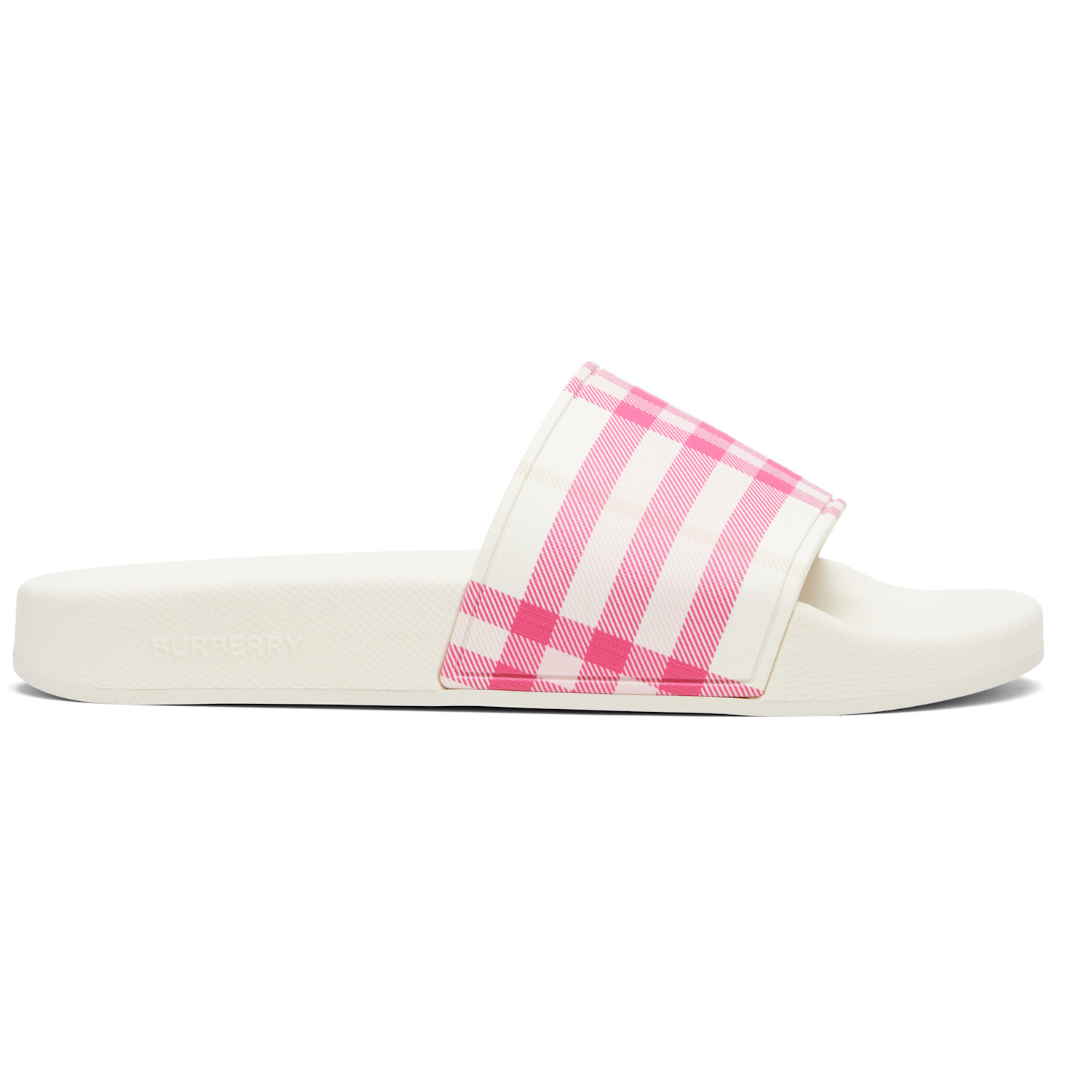 Burberry Off-White & Pink Check Slides | SSENSE