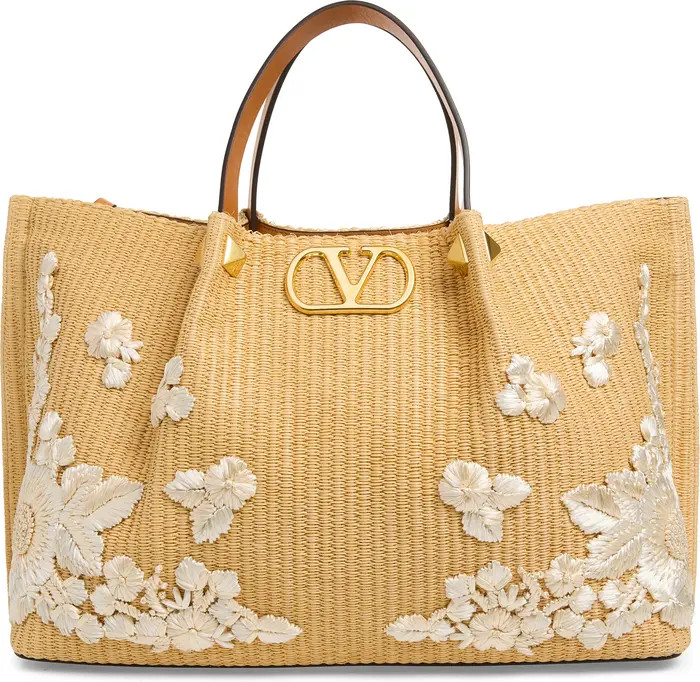 Medium VLOGO Signature Raffia Tote | Nordstrom