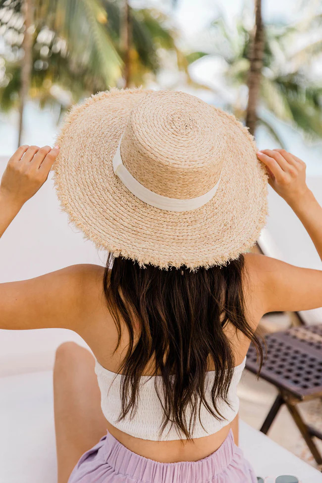 Follow The Sun Rays Ivory Band Beige Sun Hat | Pink Lily