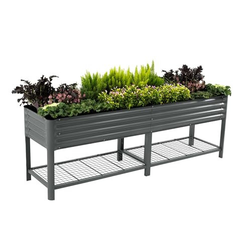 Elevated Raised Garden Bed-V Series, 2' x 8' Garden Beds with Legs & Storage Rack for Patio Porch, 1400 Lbs Weight Capacity, Outdoor Planter Boxes for Gardening Herbs Vegetables Flowers, Modern Gray | Amazon (US)