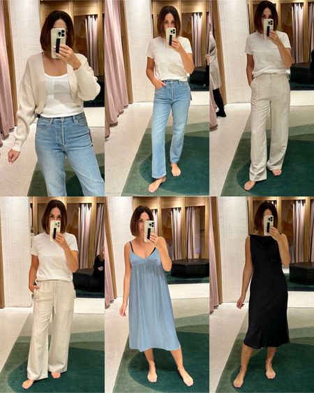 New from Aritzia! I’m 5’ 7 size 4ish 
1. Shrug, cute spring layer, wearing S
2. Straight jeans, go up one size, wearing 28
3. Linen effortless pants, go up a size, wearing 6
4. Line drawstring pants, fit tts, wearing S 
5. Midi babydoll dress, roomy fit; wearing XS
6. Satin dress, wearing S
I also linked a few of the other items you can see when I’m walking around the store 


#LTKover40 #LTKworkwear #LTKstyletip