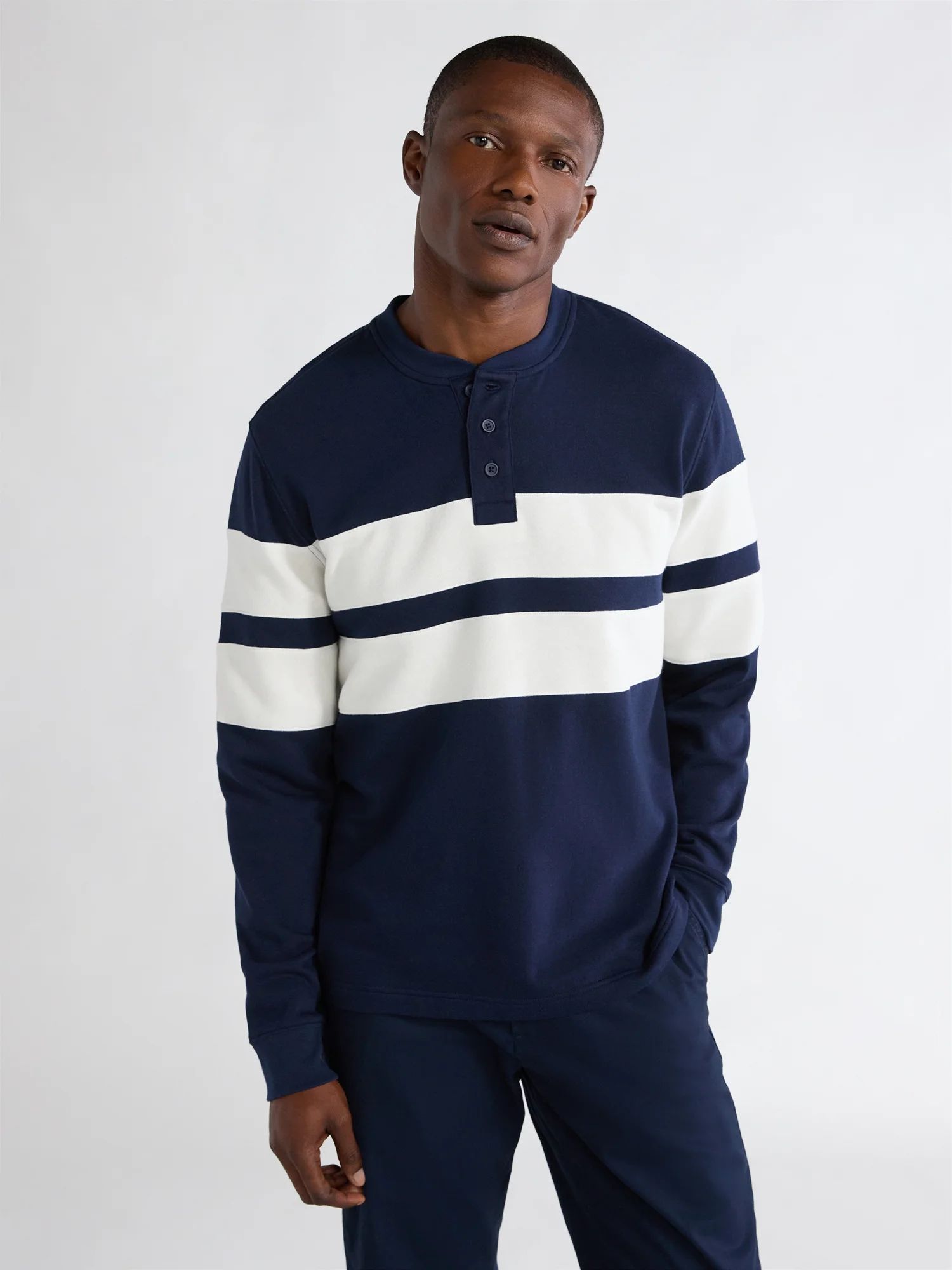 Free Assembly Men’s Striped Henley Sweatshirt, Sizes S-3XL | Walmart (US)