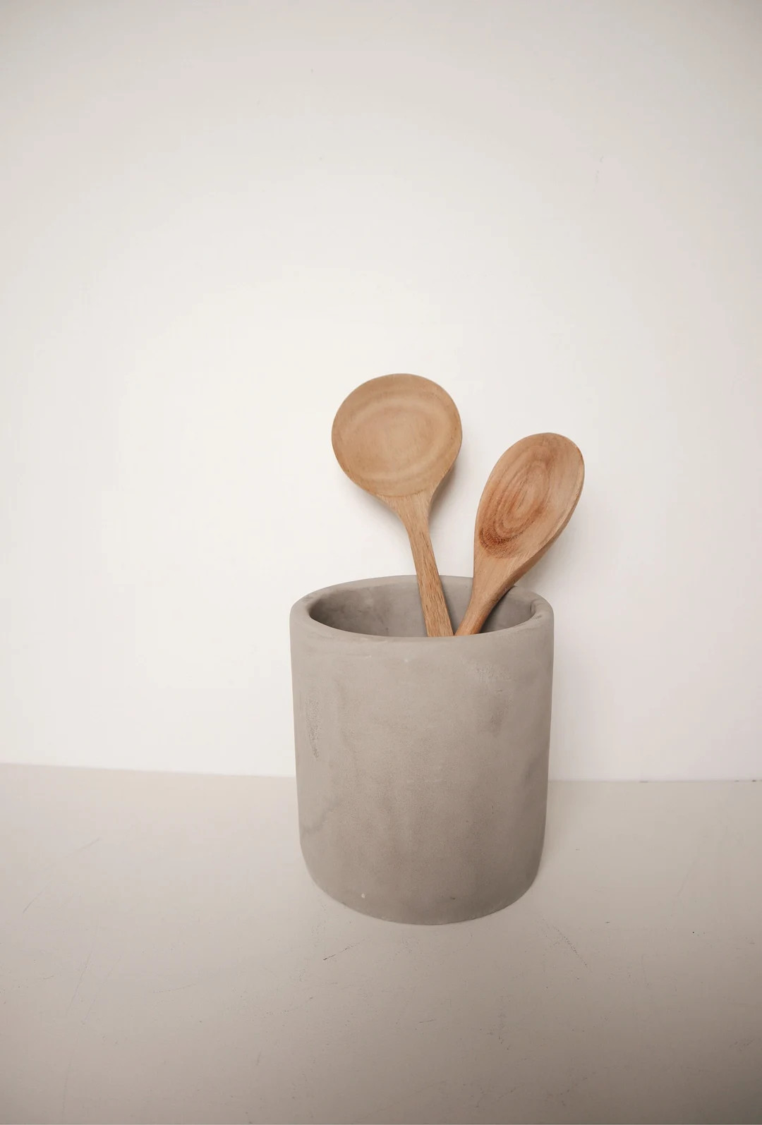 Utensil Holder, Concrete Canister, Natural Stone, Wood Utensil Holder, Natural Wood, Gift Idea, S... | Etsy (US)