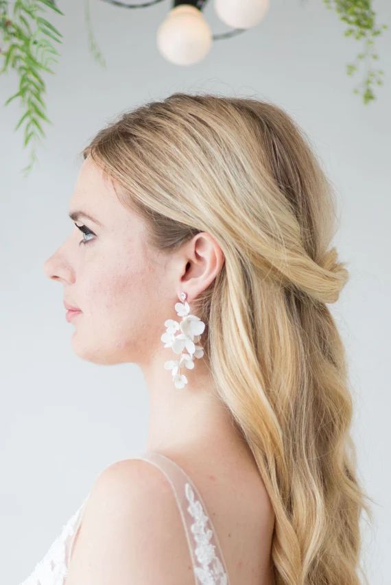 Isla Statement Ivory Clay Flower Wedding Earrings | Etsy (US)