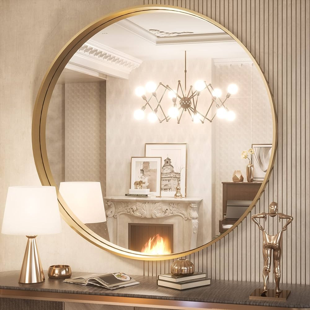 TokeShimi Round Gold Mirror 36 Inch Round Bathroom Mirror for Wall with Non-Rusting Aluminum Allo... | Amazon (US)