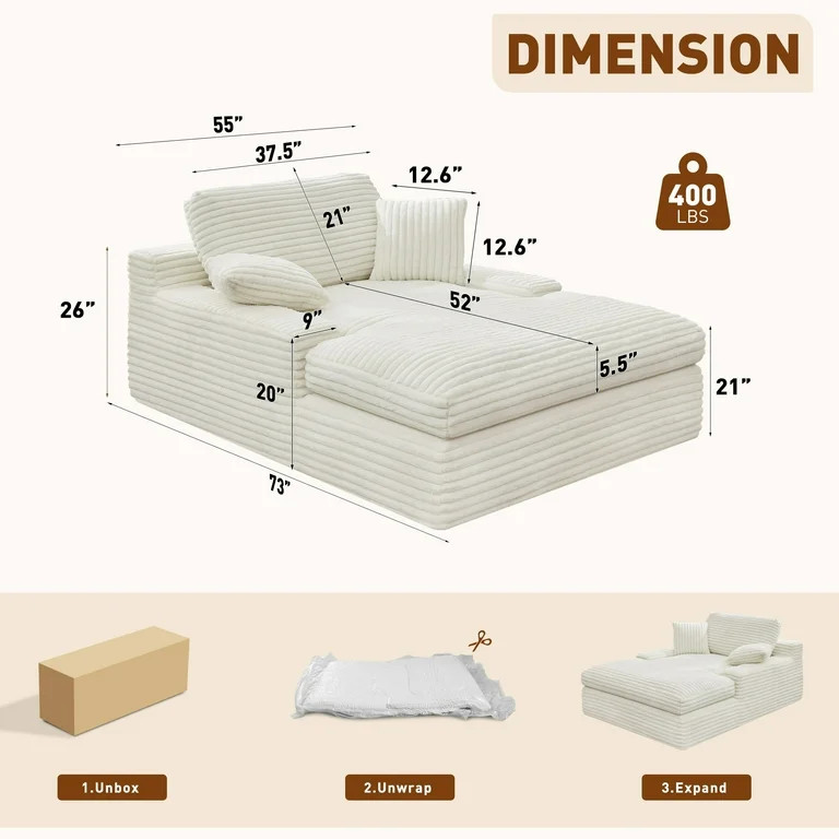 BedLuxury 73''x55'' Oversized Chaise Lounge Chair, Cloud Faux Fur Upholstered Sofa Bed Cozy Sleep... | Walmart (US)