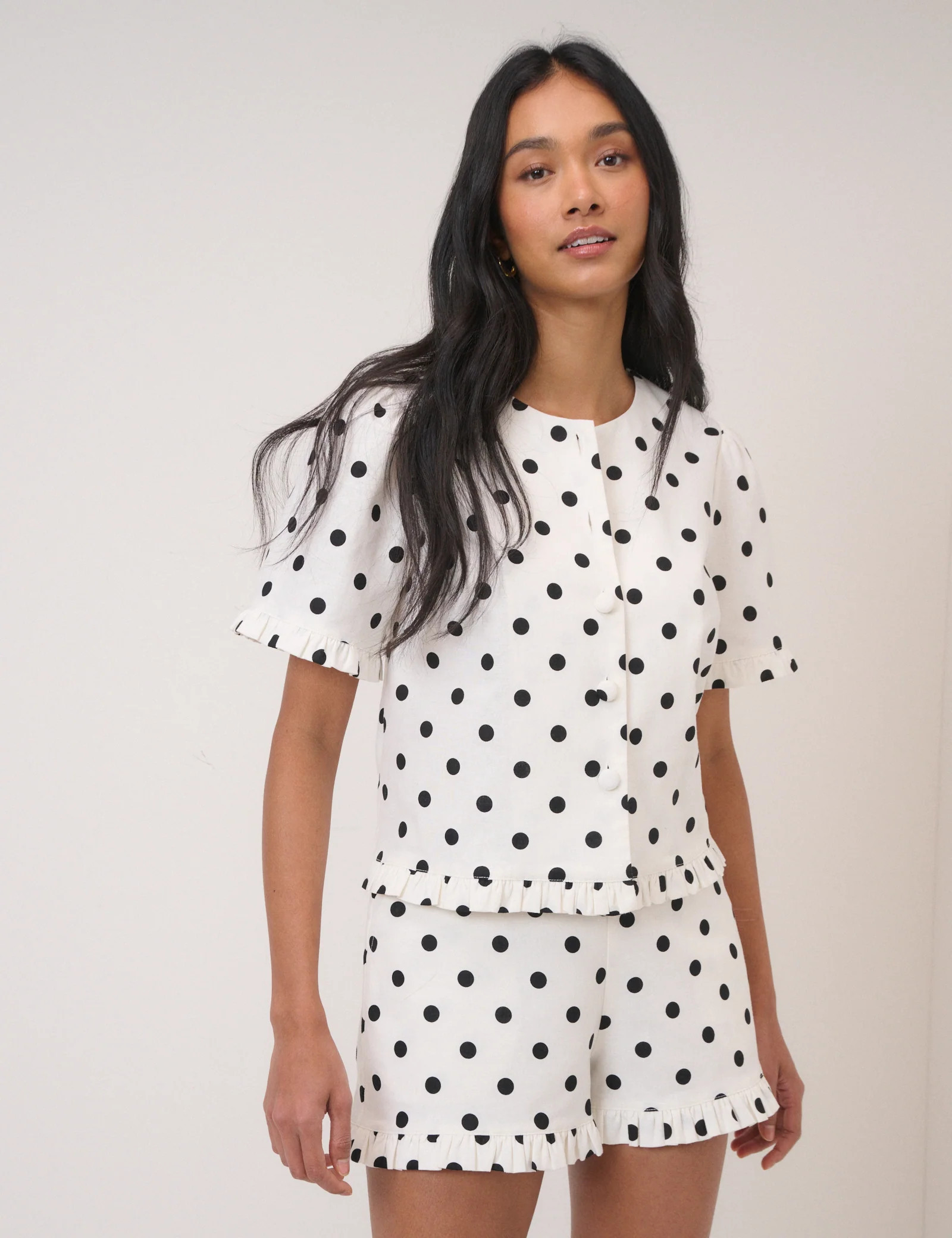 White Polka Dot Tailored Top | Nobody's Child