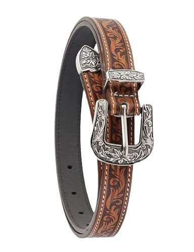 TOPACC Girls Western Belts for Women Brown Cowgirl Belt Cowboy Floral Embossed Thin Skinny Belt for Jeans Dresses Country Concert Outfit | Amazon (US)