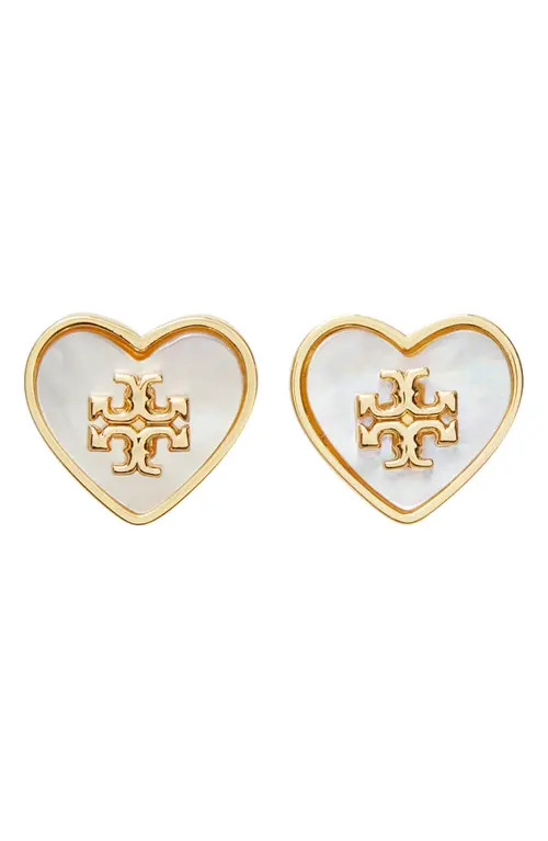 Tory Burch Kira Heart Stud Earrings in Tory Gold /Mother Of Pearl at Nordstrom | Nordstrom