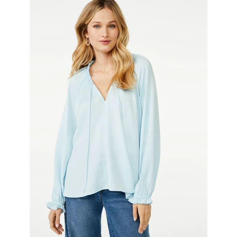 Scoop Women’s Woven Split Neck Top with Tie Neck - Walmart.com | Walmart (US)