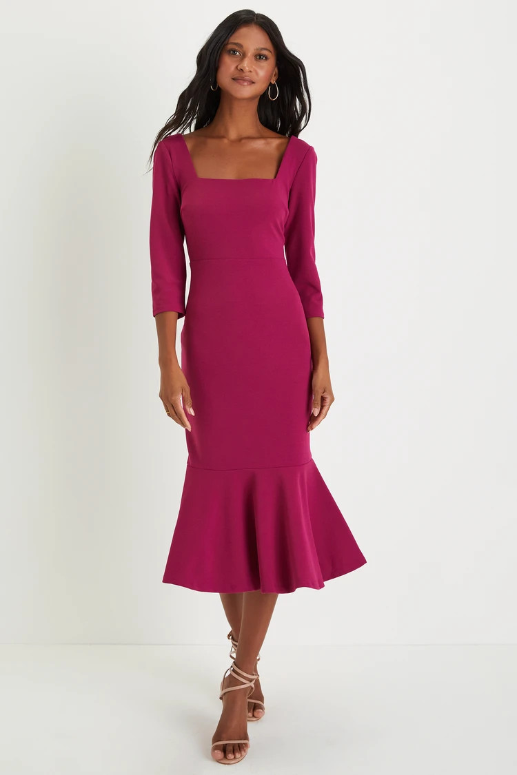 Exquisite Attitude Magenta Three-Quarter Sleeve Trumpet Dress | Lulus (US)
