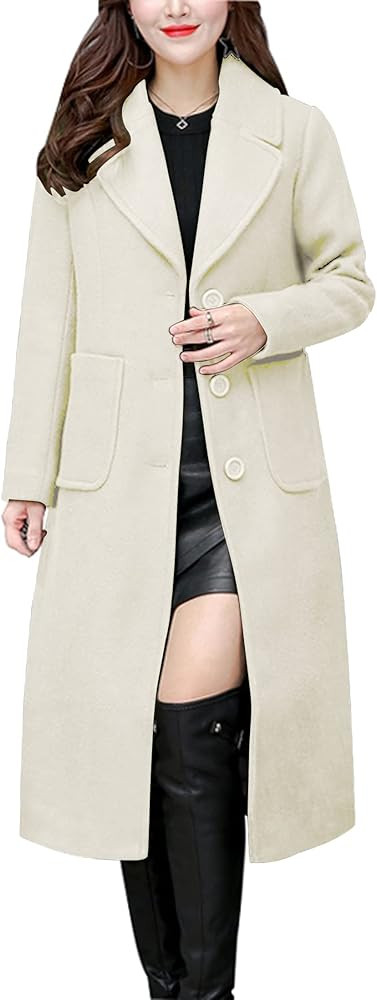 chouyatou Women's Big Notch Lapel Single Breasted Mid-Long Wool Blend Coat | Amazon (US)