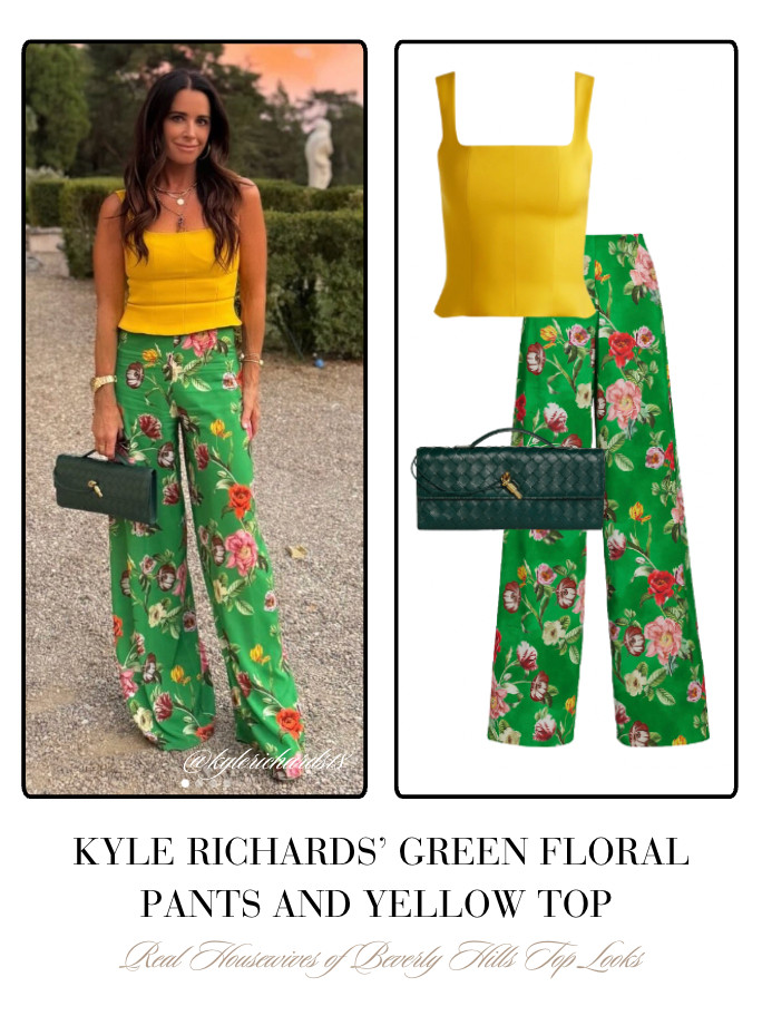 Kyle Richards' Green Floral Pants and Yellow Top 

 