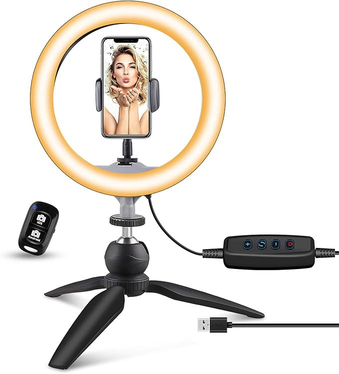 10" LED Ring Light with Tripod Stand & Phone Holder, UBeesize Dimmable Desk Makeup Ring Light, Pe... | Amazon (US)