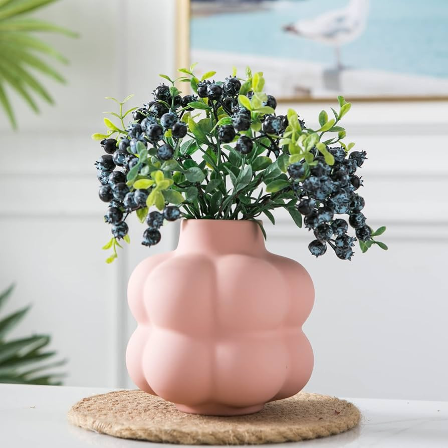 Mowtanco Pink Ceramic Vase, Modern Vase for Home Decor, Decorative Flower Vase for Dining Table, ... | Amazon (US)