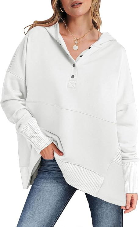 ANRABESS Women Casual Button V Neck Hoodies Oversized Pullover Sweatshirt Hooded Sweater Tops wit... | Amazon (US)