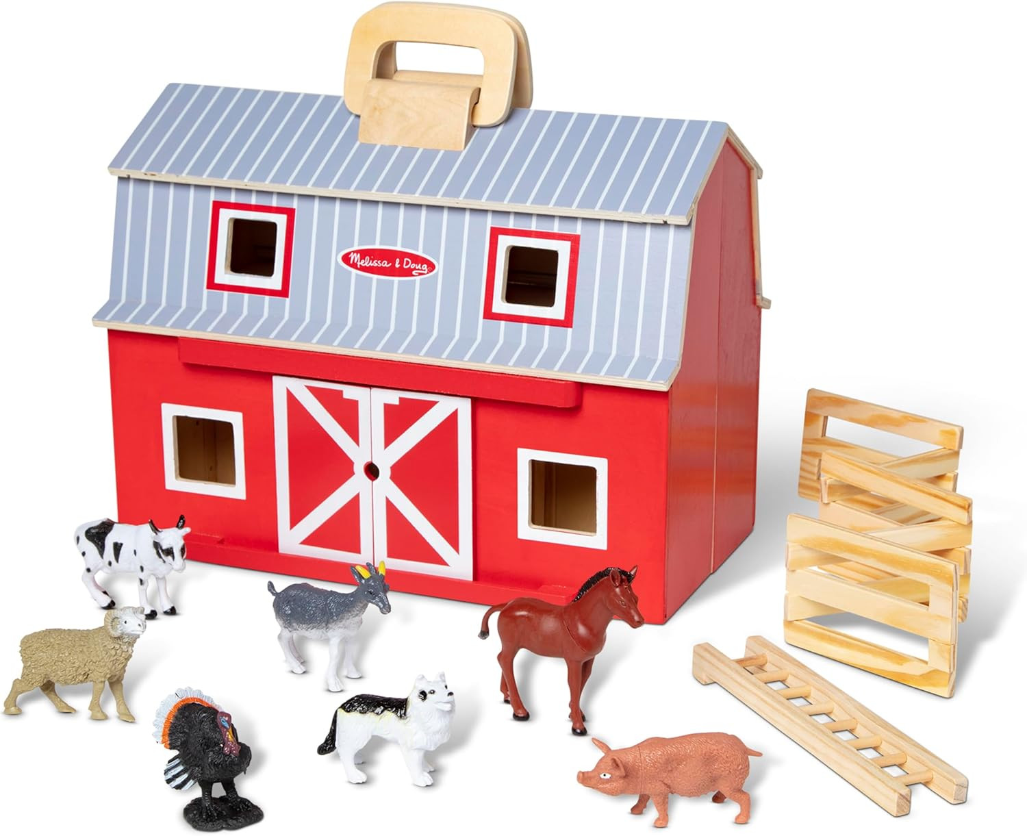 Melissa & Doug Fold and Go Wooden Barn With 7 Animal Play Figures - Farm Animals Portable Toys Fo... | Amazon (US)