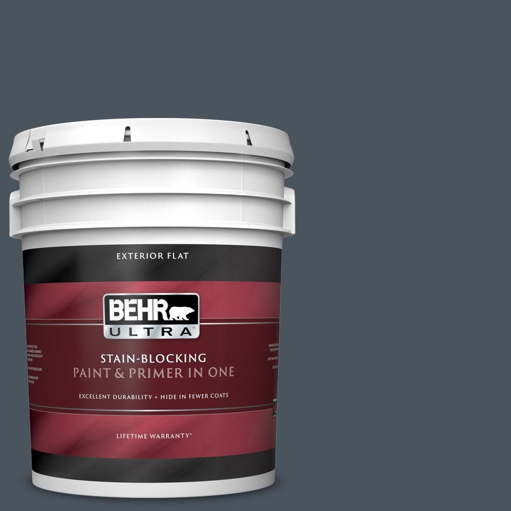 BEHR ULTRA 5 gal. #N480-7 Midnight Blue Flat Exterior Paint and Primer in One-485305 - The Home D... | The Home Depot