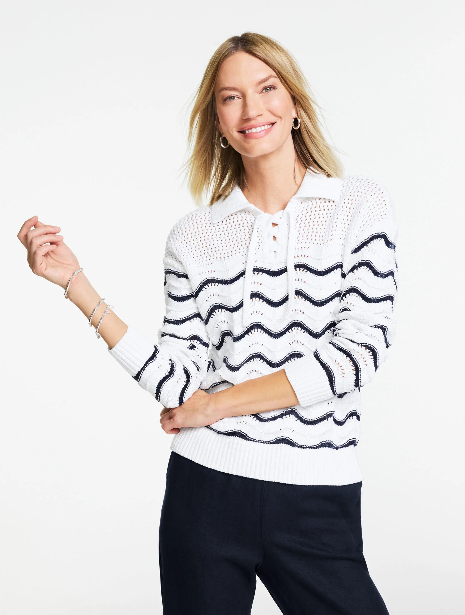 Flame Stitch Johnny Collar Pullover | Talbots