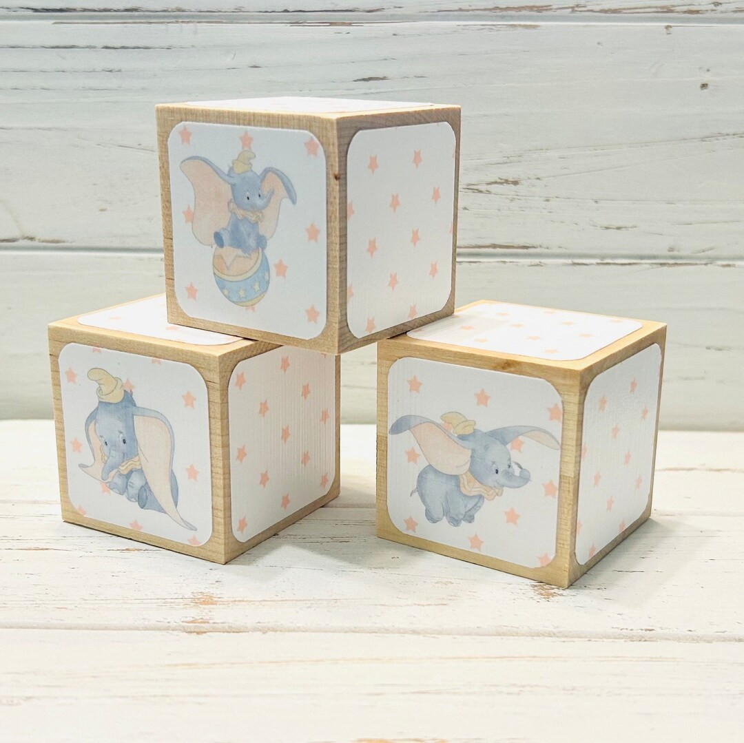 Dumbo Blocks - Pink- Baby Shower Decor - Nursery Room - Dumbo Decorations - Wood Blocks - Baby Gi... | Etsy (US)