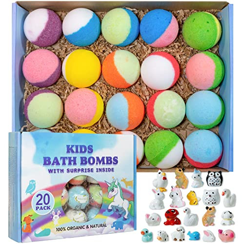 Yekery Bath Bomb Gift Set with Toys Inside, 20 Pack Organic Bath Bombs for Kids, Kids Safe Handmade Fizzy Balls for Kid, Ideal Birthday Gift for Boys & Girls | Amazon (US)